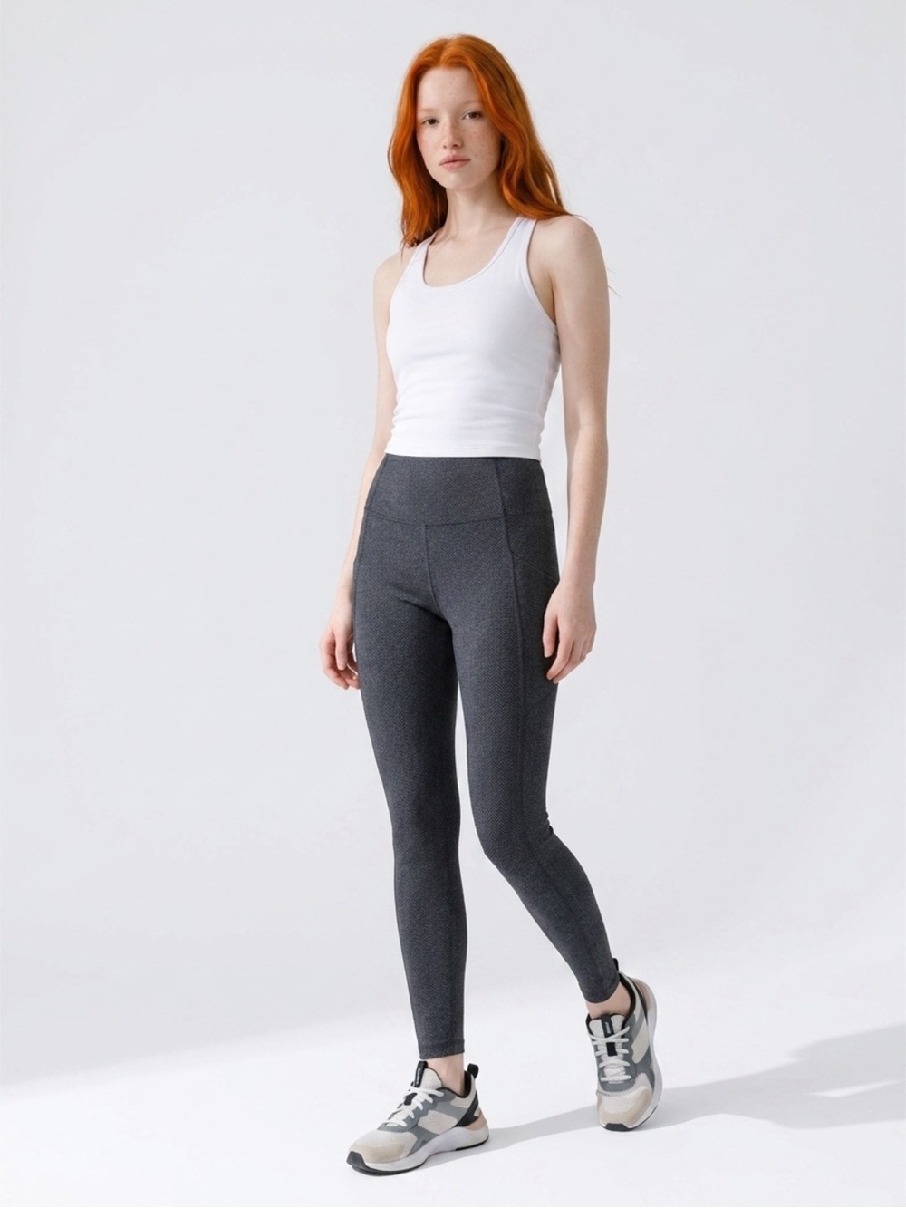 Charcoal Herringbone Leggings - Women